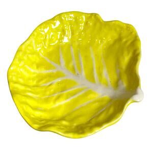 Secla Portugal Majolica Yellow Cabbage Pottery Salad Bowl-Mid Century-Rare